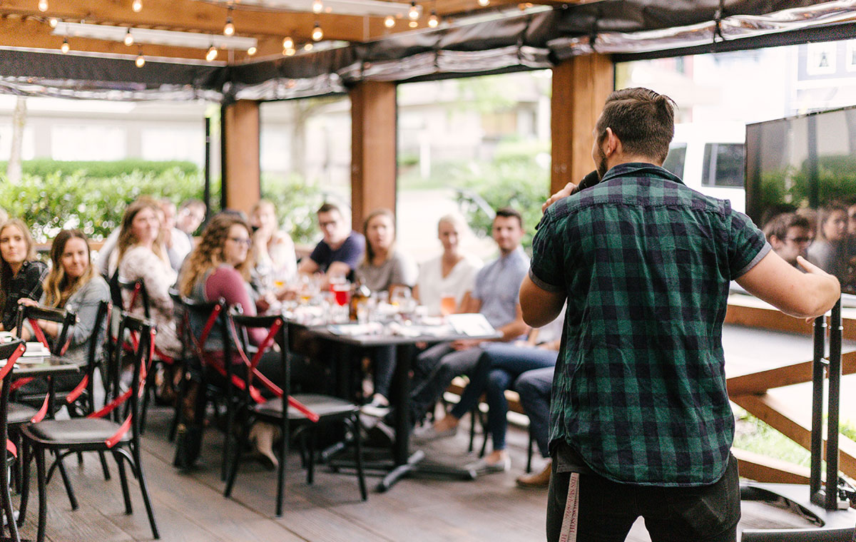 Teachers listening to lecture at conference
